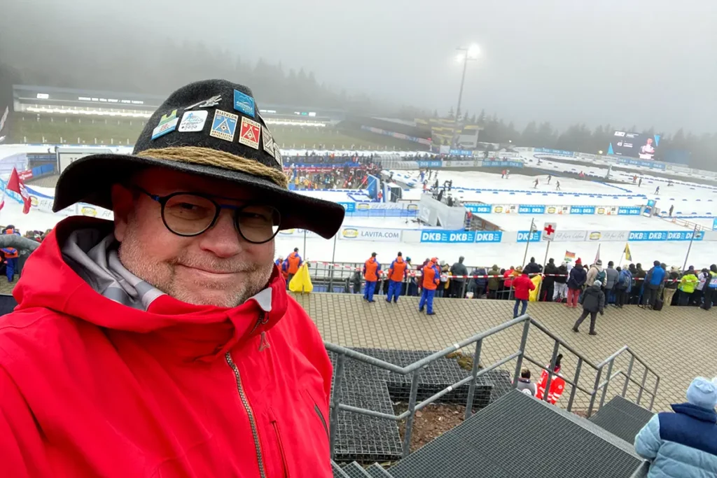 Selfie: Torsten Widder als Zuschauer beim Biathlon Weltcup in Oberhof 2024